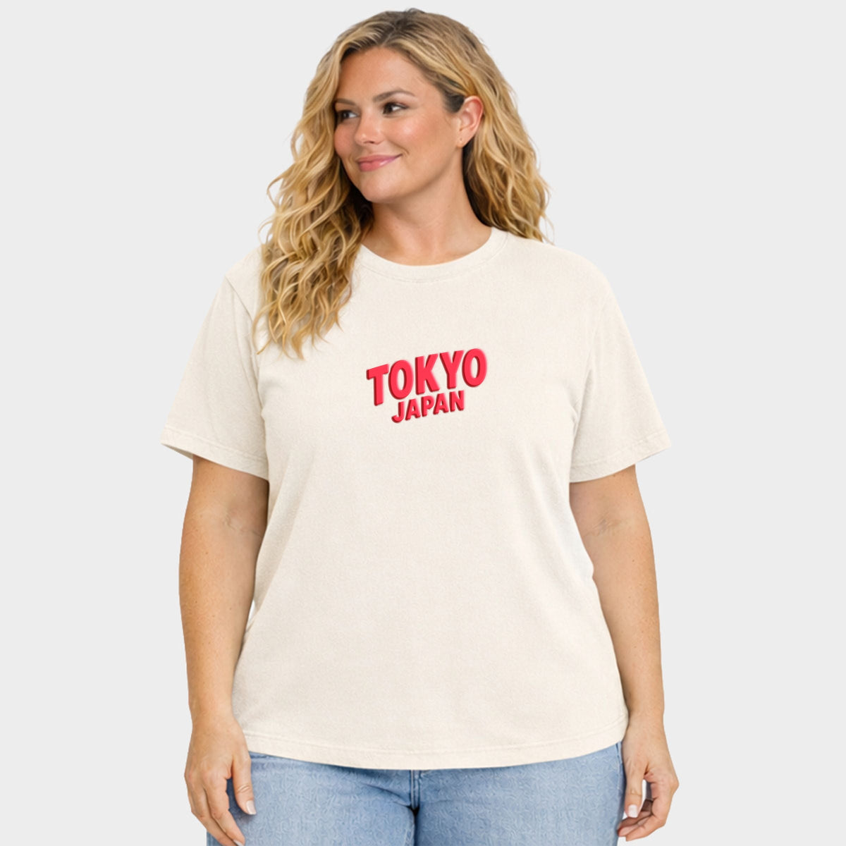Tokyo Vibrant Puff Print - Women's Plus Sized Garment Dyed Graphic T-Shirt
