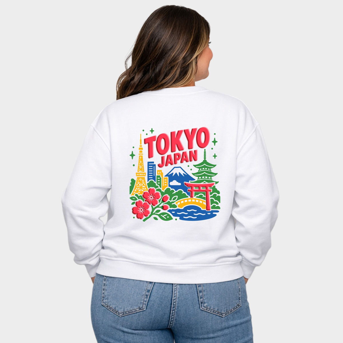 Tokyo Vibrant Puff Print - Women's Plus Sized Graphic Sweatshirt