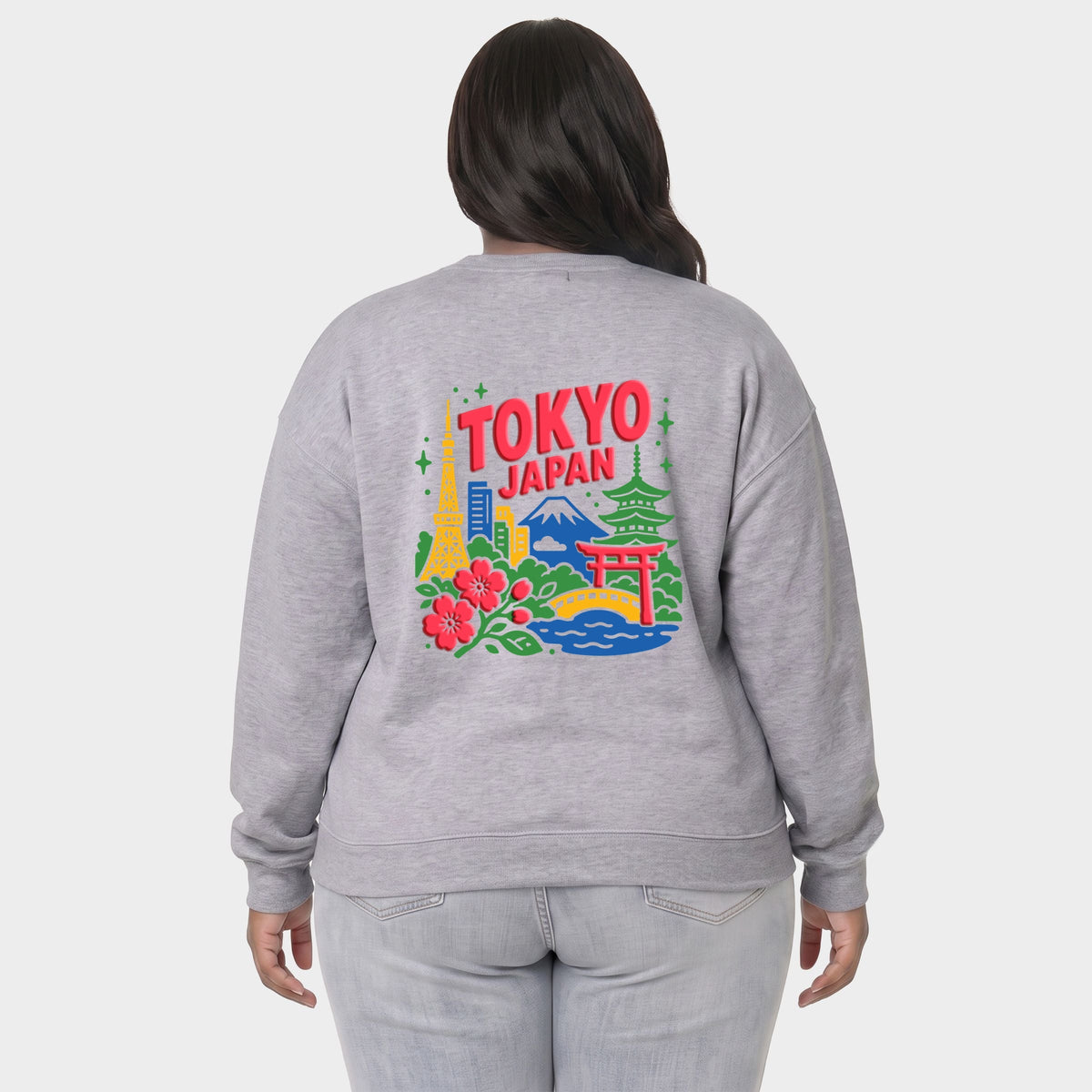 Tokyo Vibrant Puff Print - Women's Plus Sized Graphic Sweatshirt