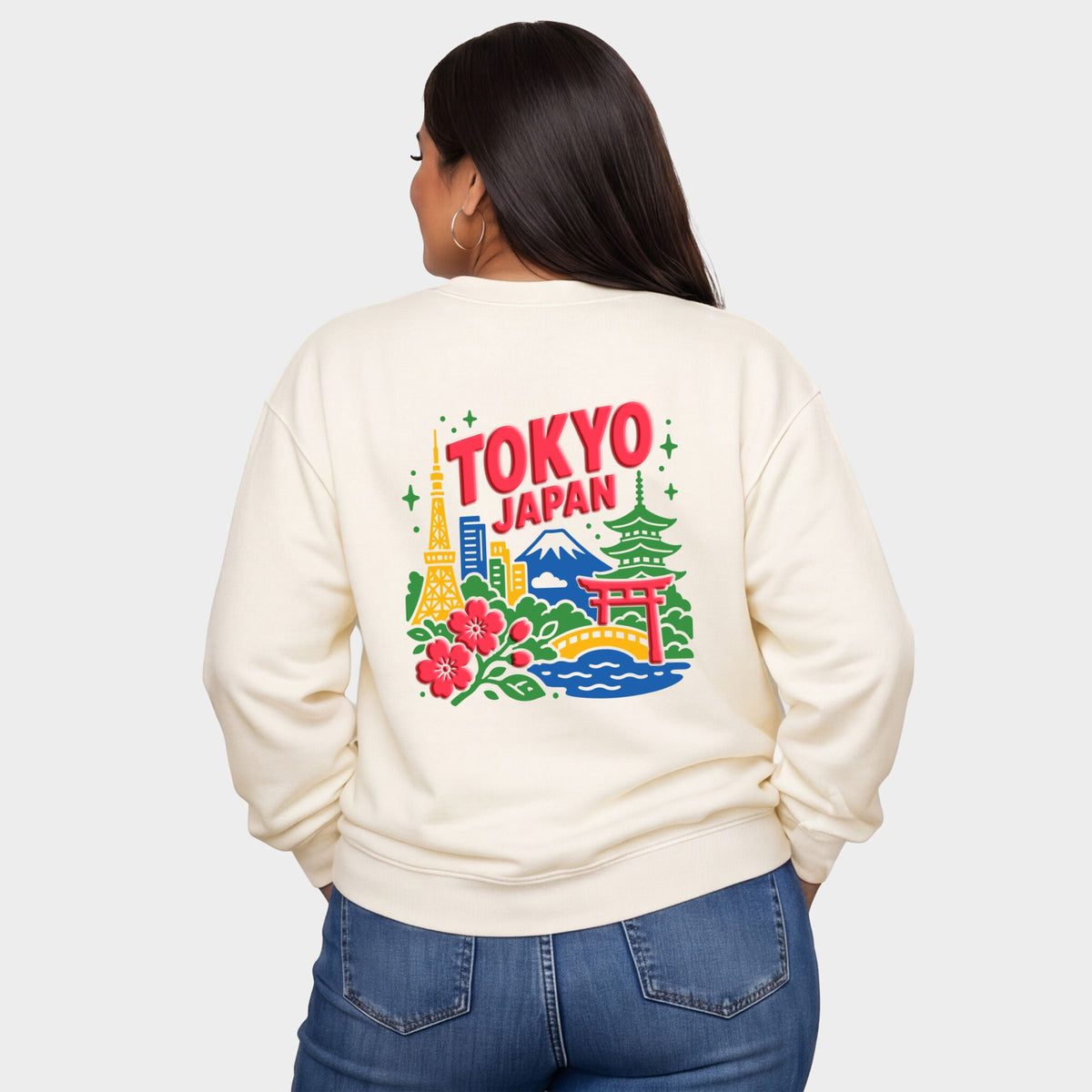Tokyo Vibrant Puff Print - Women's Plus Sized Graphic Sweatshirt