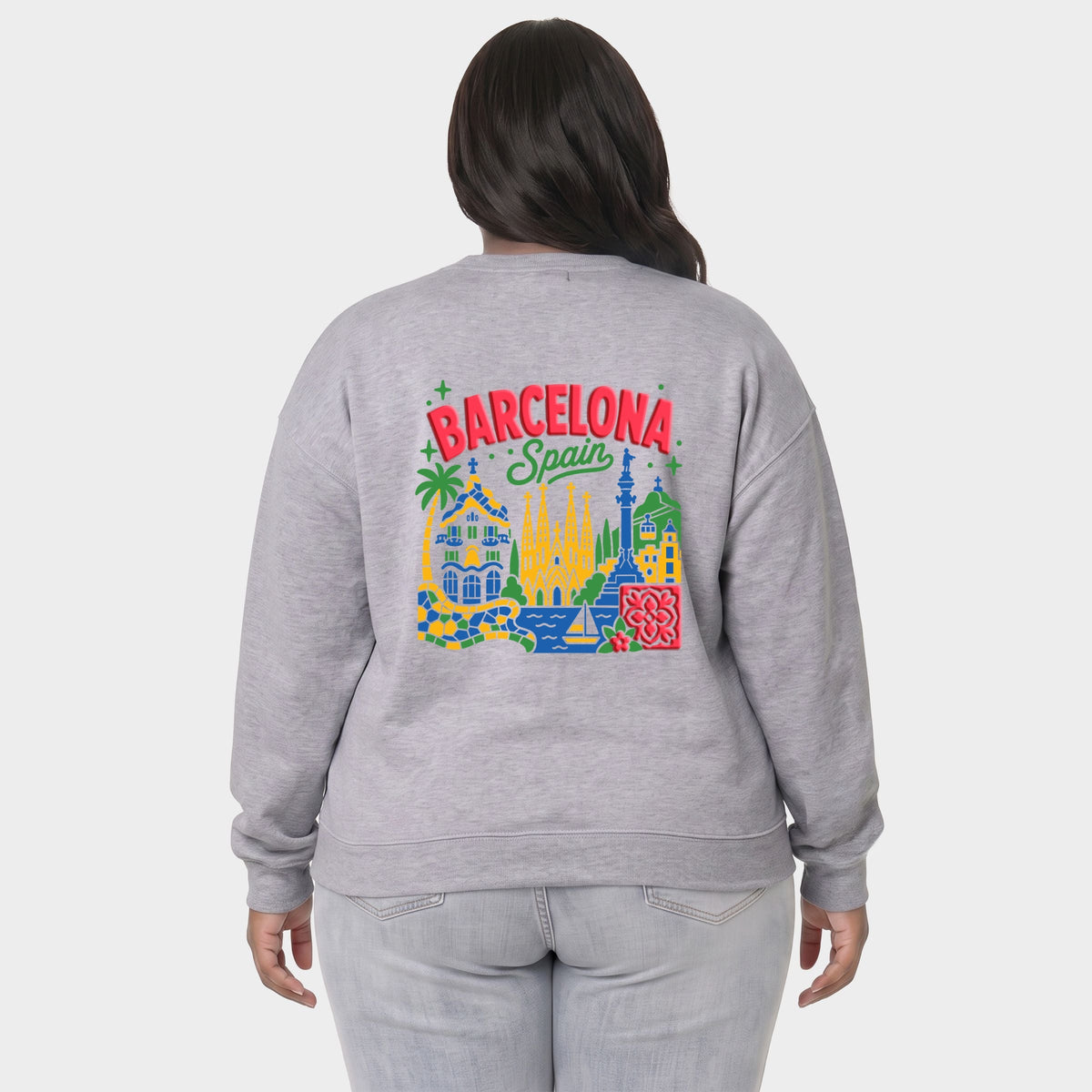Barcelona Vibrant Puff Print - Women's Plus Sized Graphic Sweatshirt