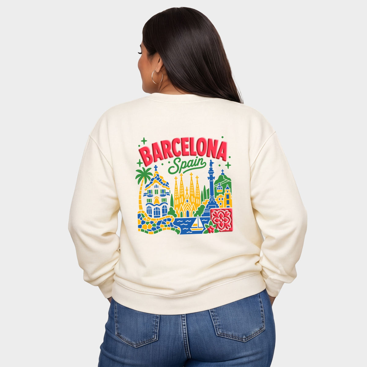 Barcelona Vibrant Puff Print - Women's Plus Sized Graphic Sweatshirt
