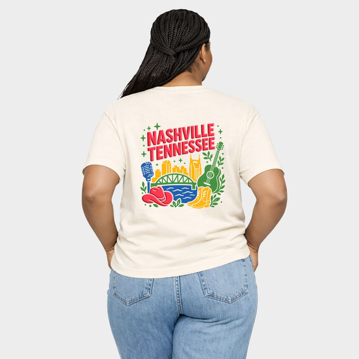 Nashville Vibrant Puff Print - Women's Plus Sized Garment Dyed Graphic T-Shirt
