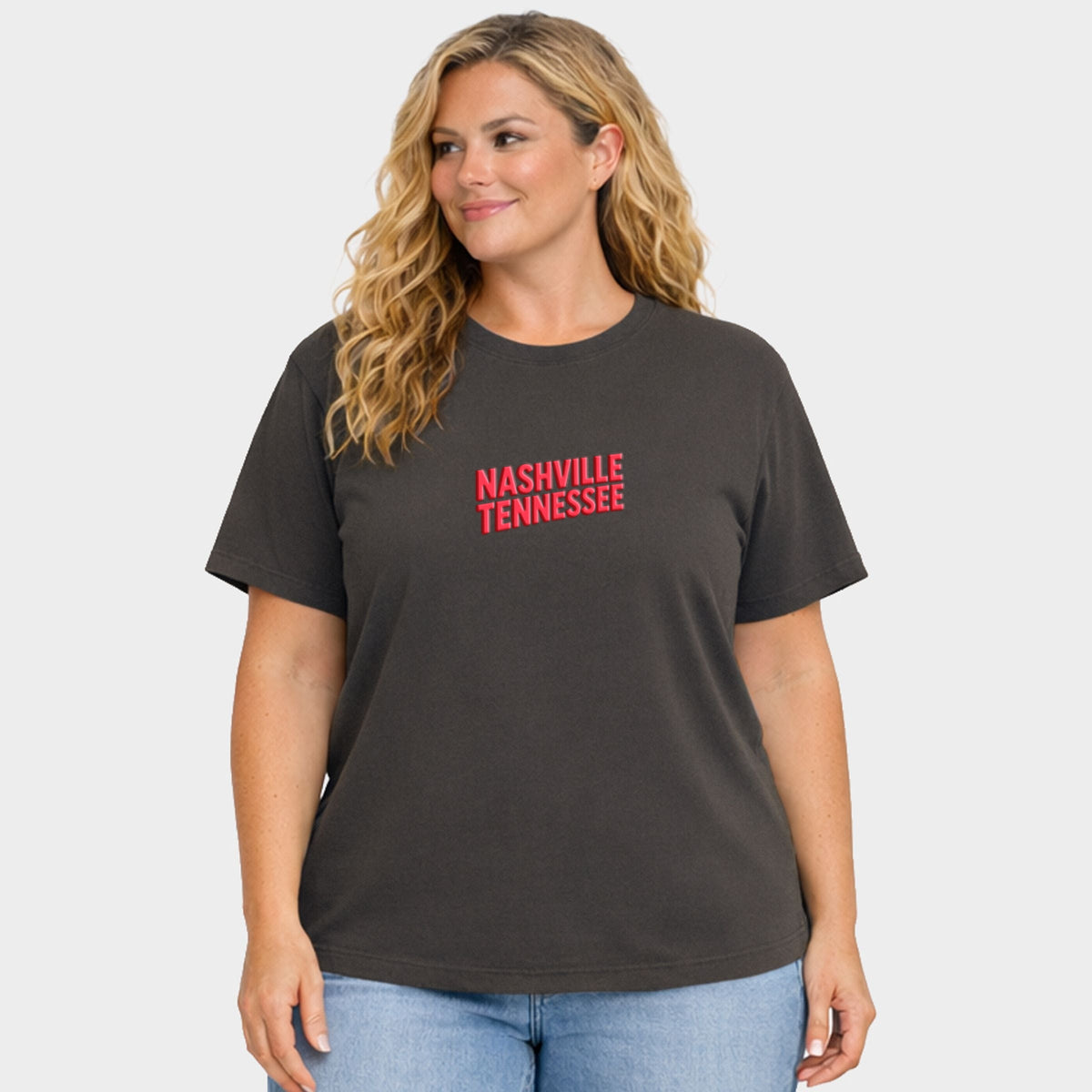 Nashville Vibrant Puff Print - Women's Plus Sized Garment Dyed Graphic T-Shirt
