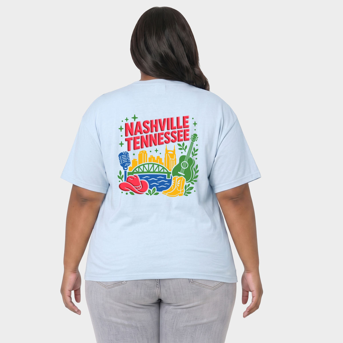 Nashville Vibrant Puff Print - Women's Plus Sized Garment Dyed Graphic T-Shirt