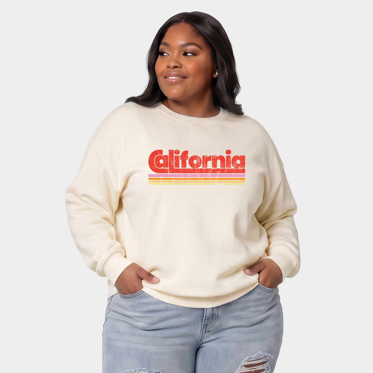 California Retro Stripes - Women's Plus Sized Graphic Sweatshirt