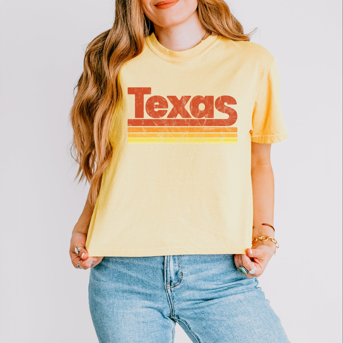 Texas Retro Stripes - Women's Boxy Crop Top Graphic T-Shirt