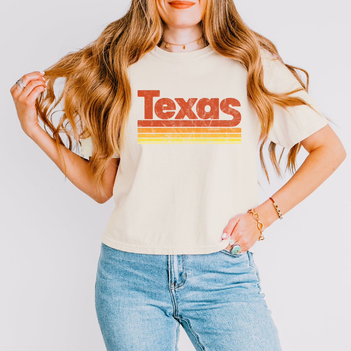Texas Retro Stripes - Women's Boxy Crop Top Graphic T-Shirt