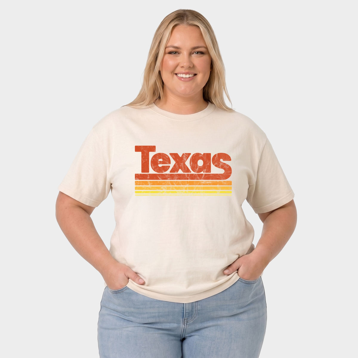 Texas Retro Stripes - Women's Plus Sized Garment Dyed Graphic T-Shirt