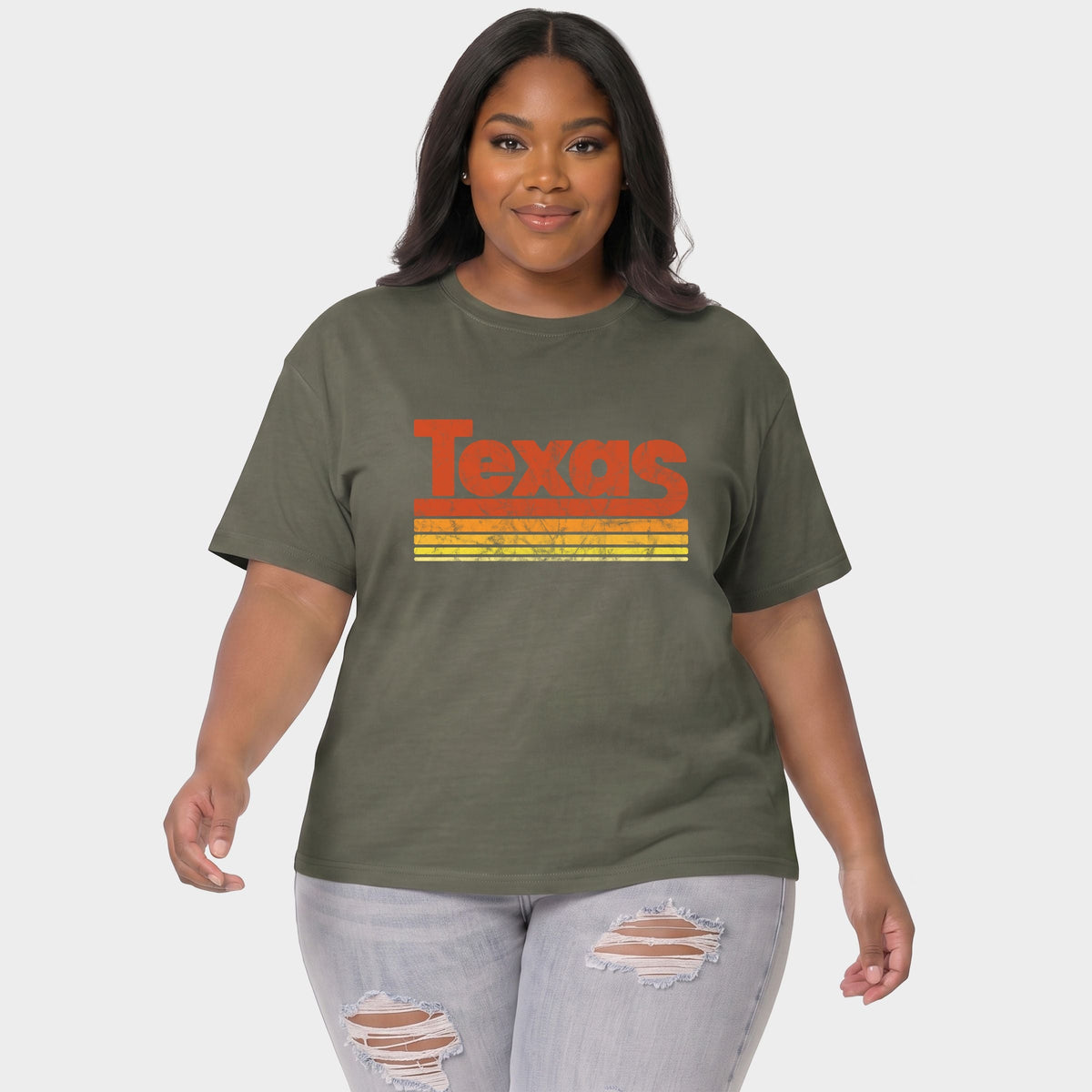 Texas Retro Stripes - Women's Plus Sized Garment Dyed Graphic T-Shirt