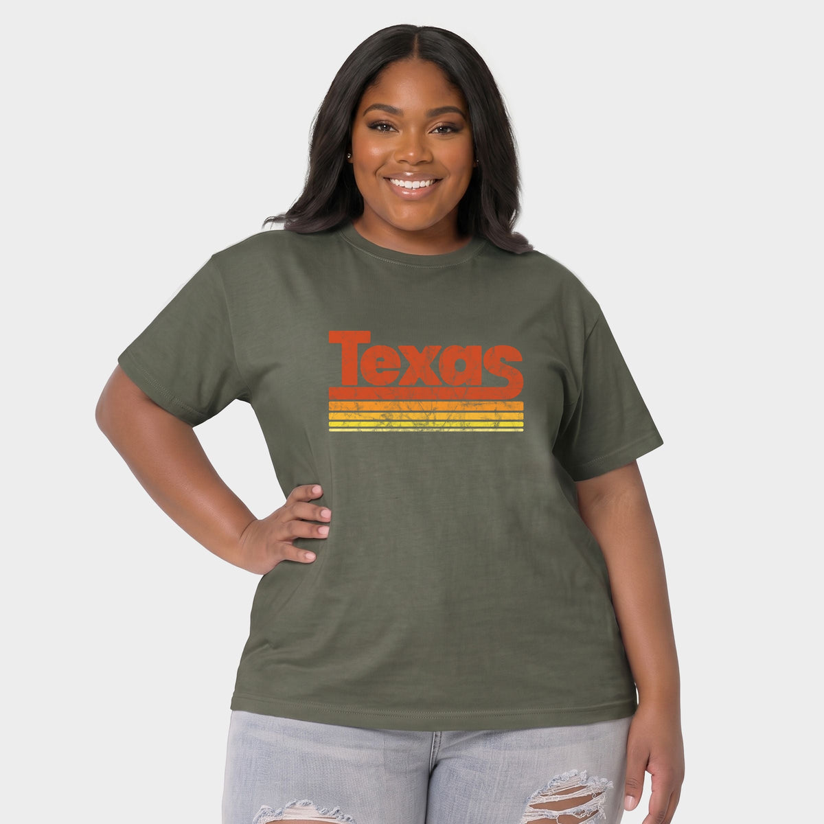 Texas Retro Stripes - Women's Plus Sized Garment Dyed Graphic T-Shirt