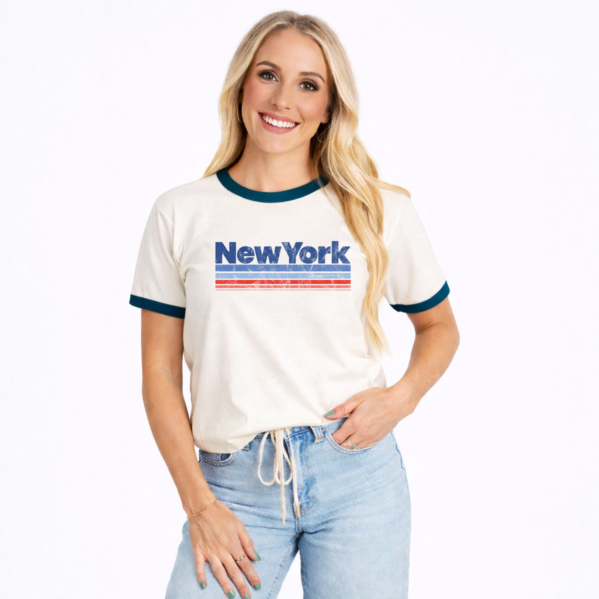 New York Retro Stripes - Women's Ringer Graphic T-Shirt