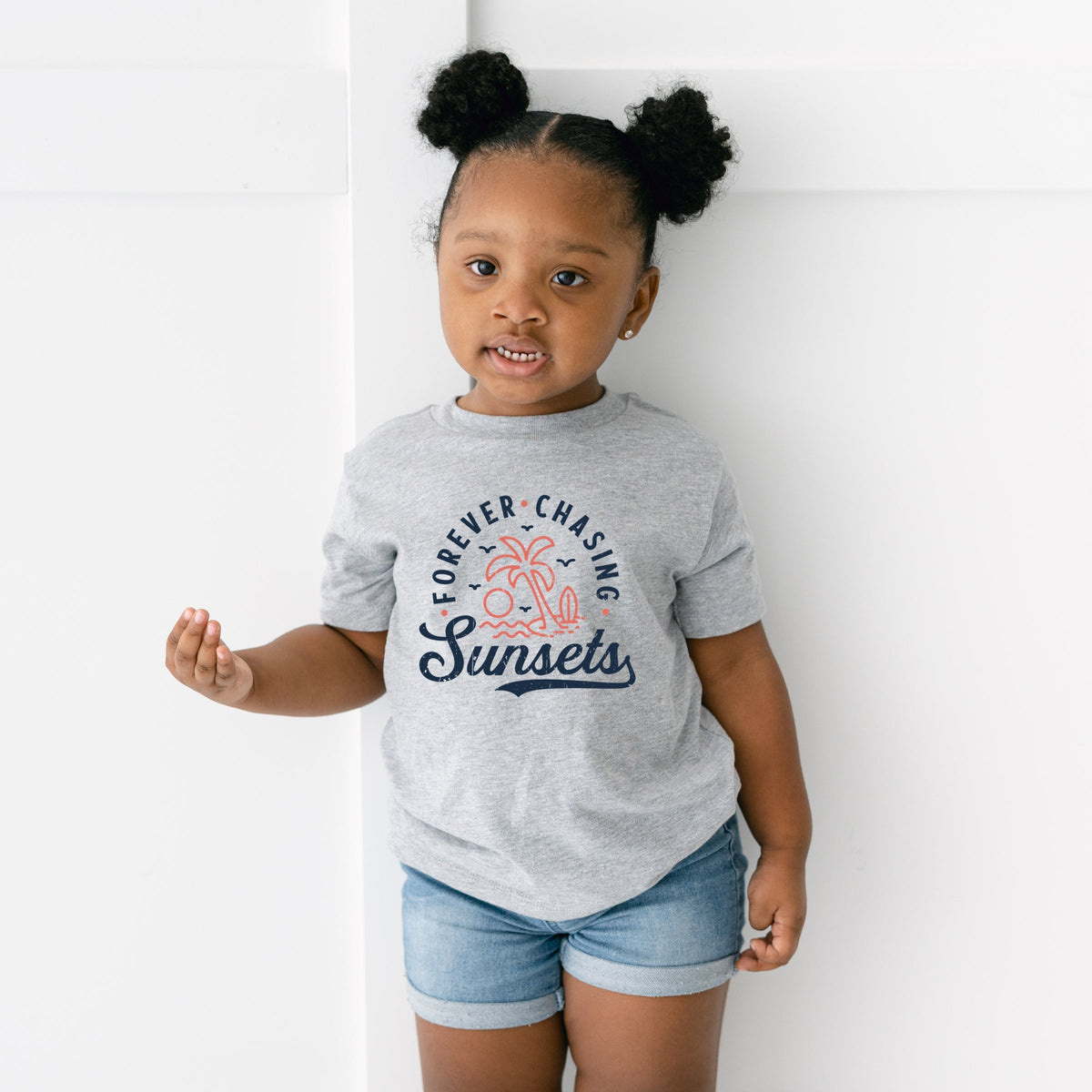 Forever Chasing Sunsets Palm Tree - Toddler Short Sleeve Graphic T-Shirt