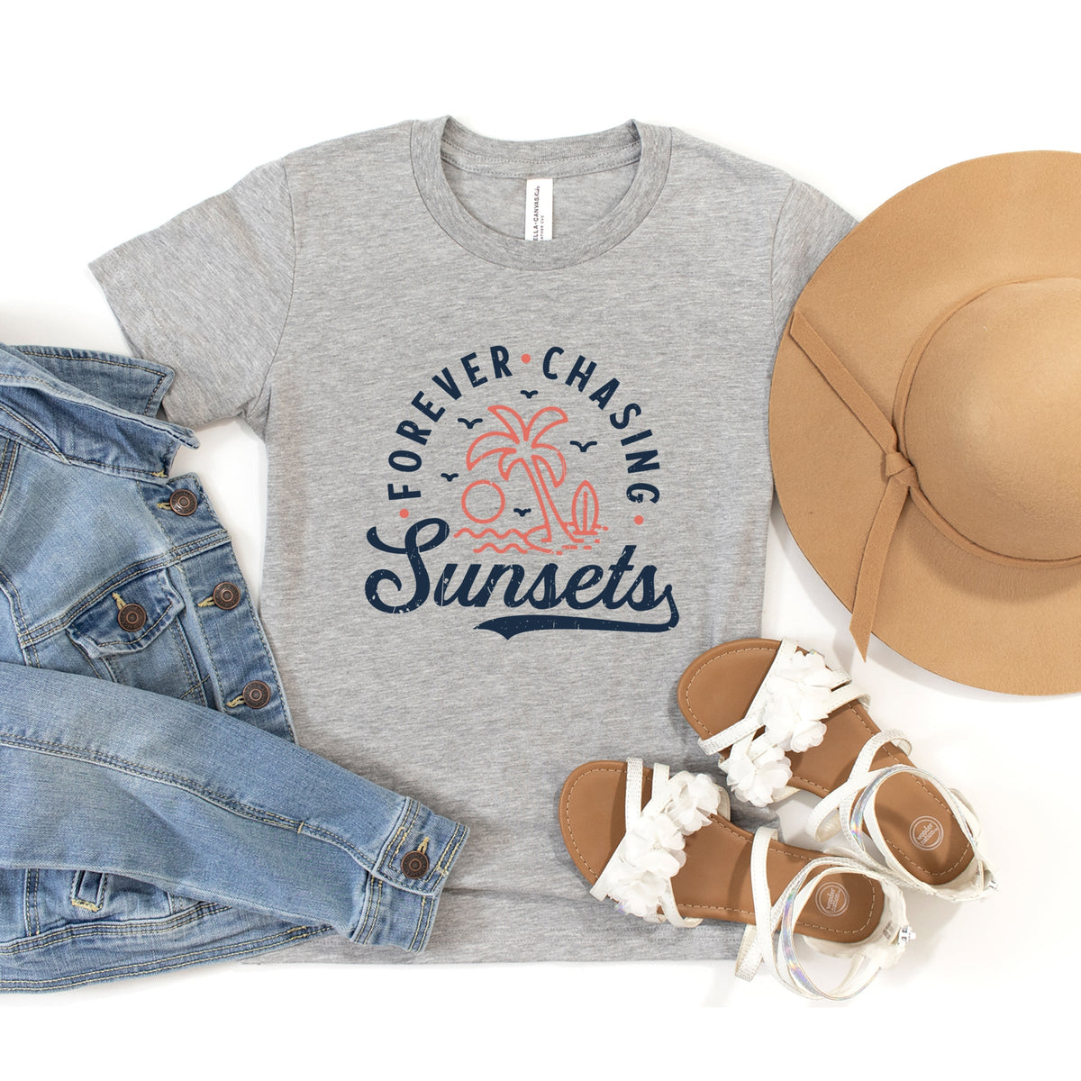Forever Chasing Sunsets Palm Tree - Youth Short Sleeve Graphic T-Shirt
