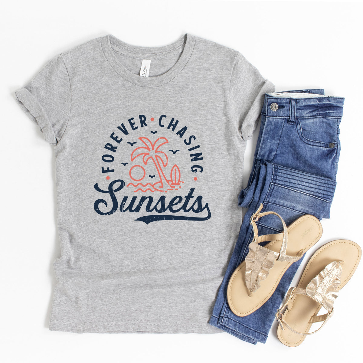 Forever Chasing Sunsets Palm Tree - Youth Short Sleeve Graphic T-Shirt