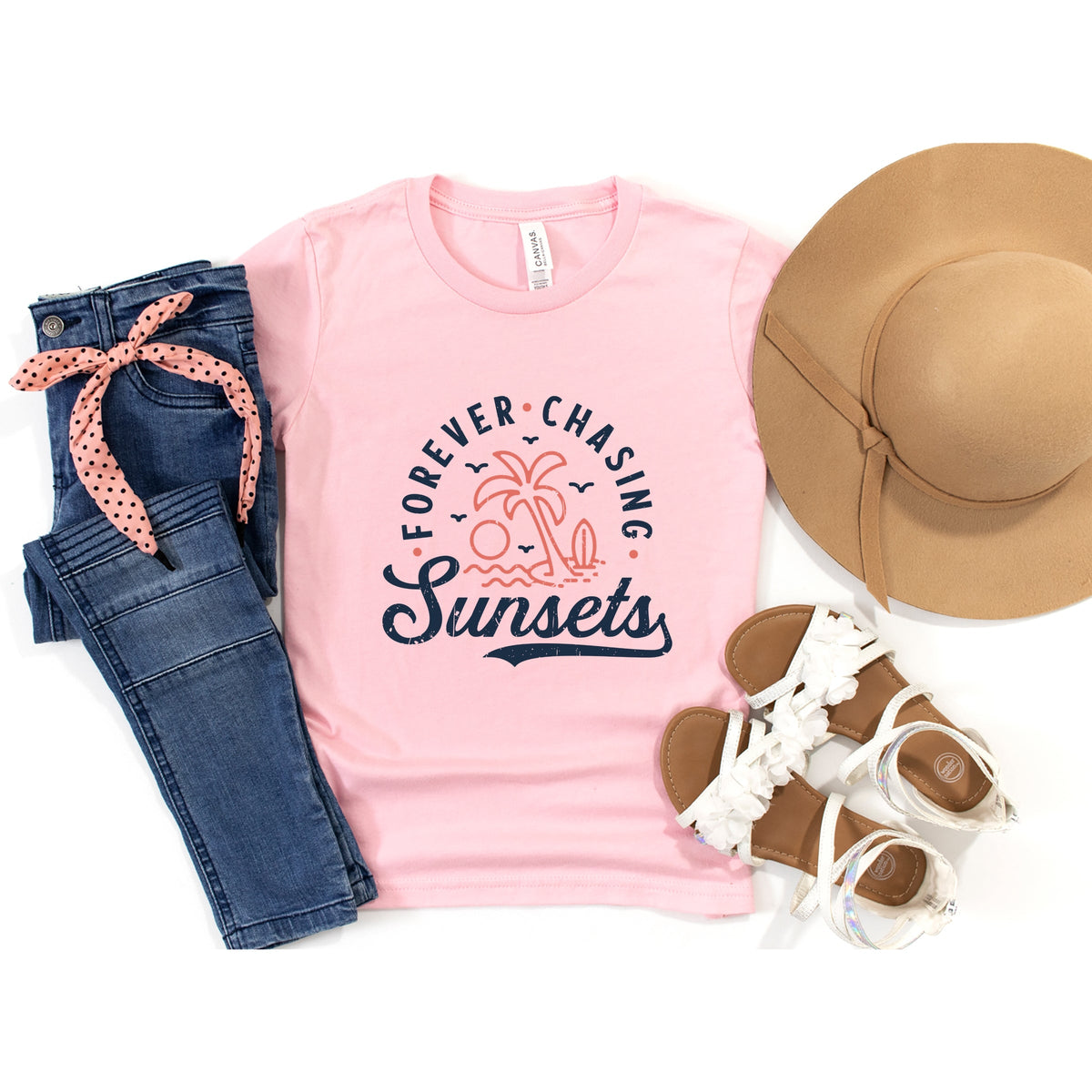 Forever Chasing Sunsets Palm Tree - Youth Short Sleeve Graphic T-Shirt