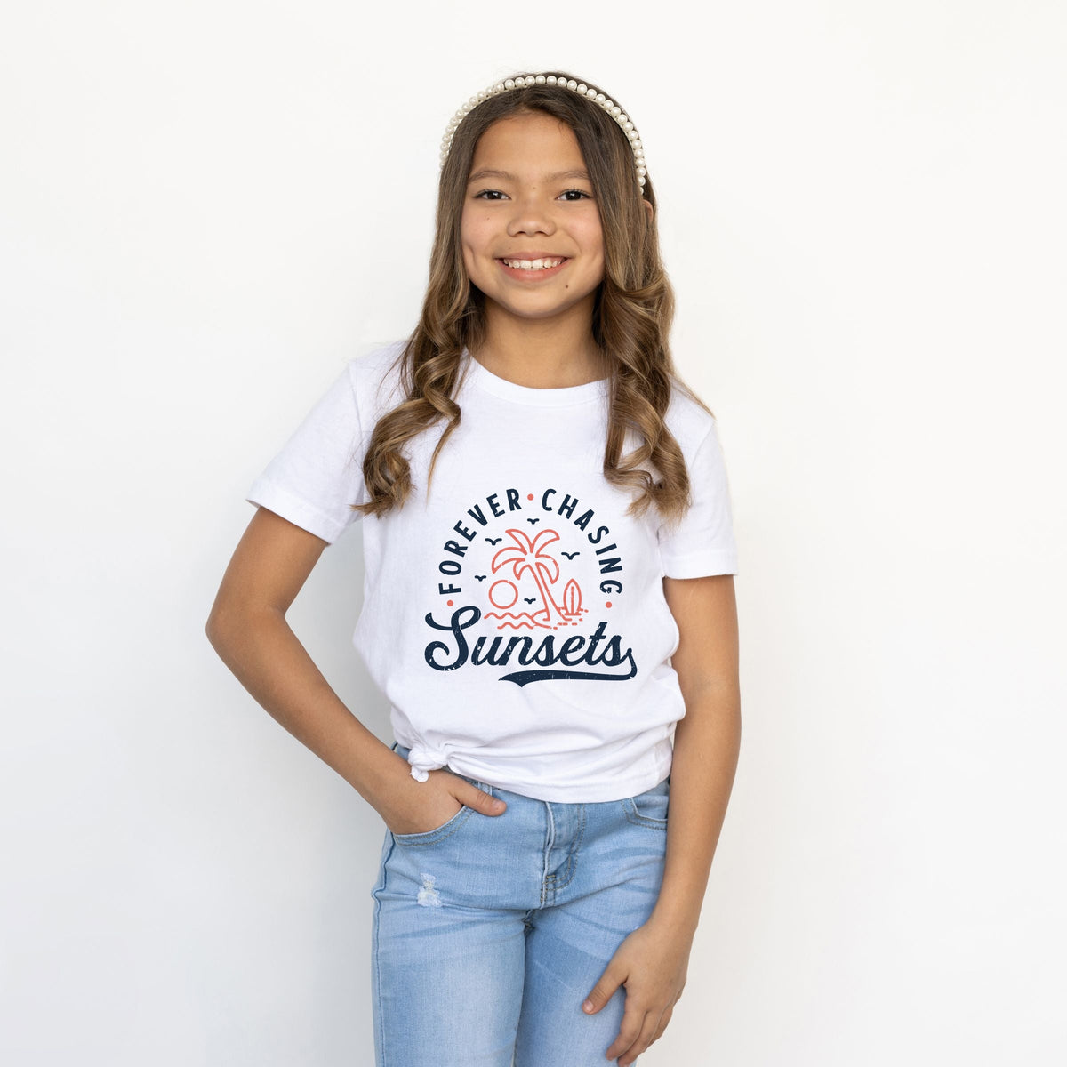 Forever Chasing Sunsets Palm Tree - Youth Short Sleeve Graphic T-Shirt