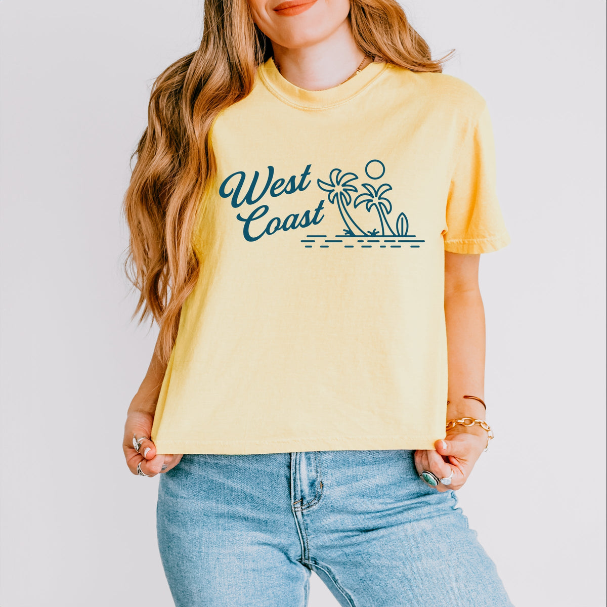 West Coast Palm Trees - Women's Boxy Crop Top Graphic T-Shirt