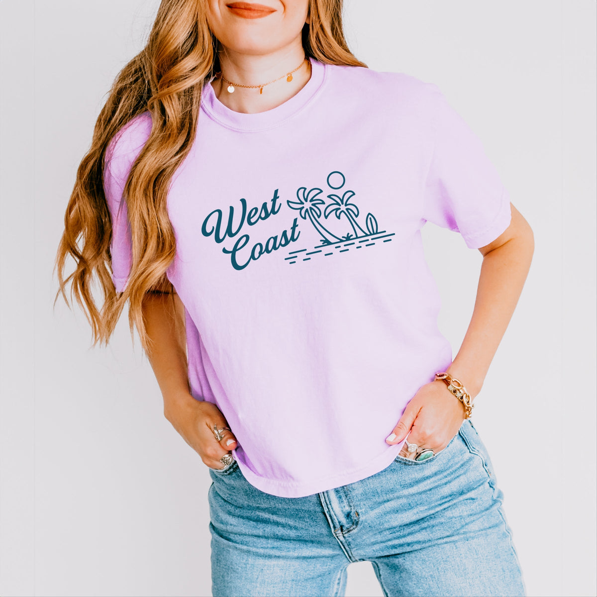 West Coast Palm Trees - Women's Boxy Crop Top Graphic T-Shirt