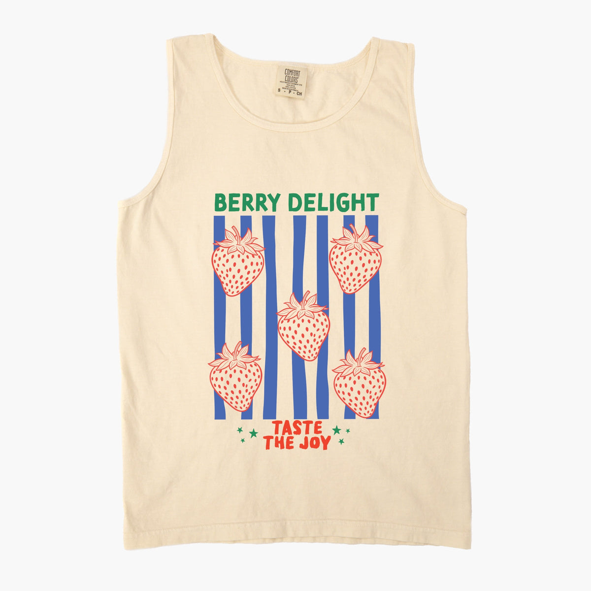 Berry Delight Strawberries Stripes - Women's Garment Dyed Graphic Tank Top