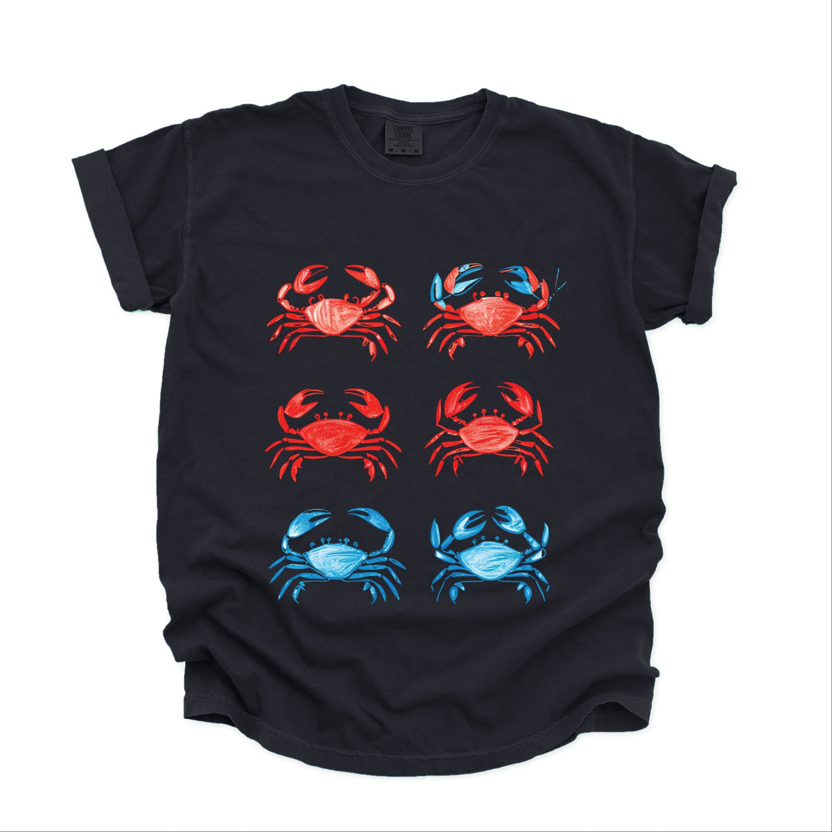 Six Crabs Sketched - Women's Garment Dyed Graphic T-Shirt