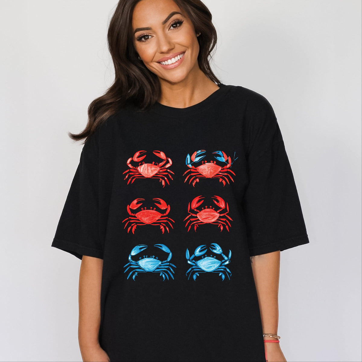 Six Crabs Sketched - Women's Garment Dyed Graphic T-Shirt