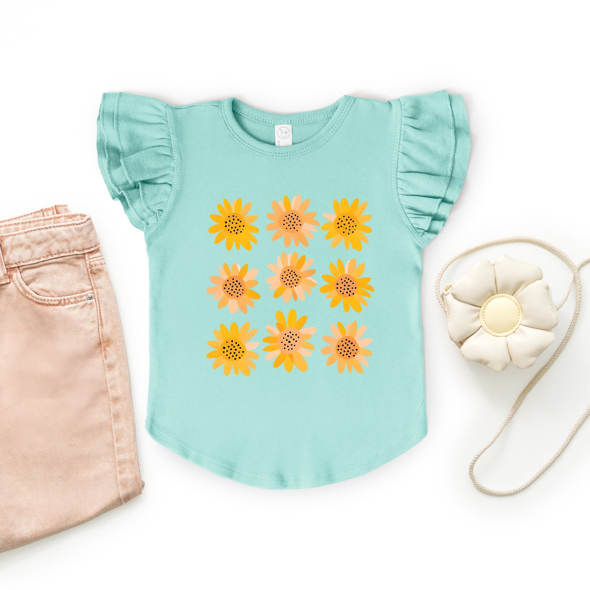 Sunflowers Stacked - Flutter Sleeve Graphic T-Shirt