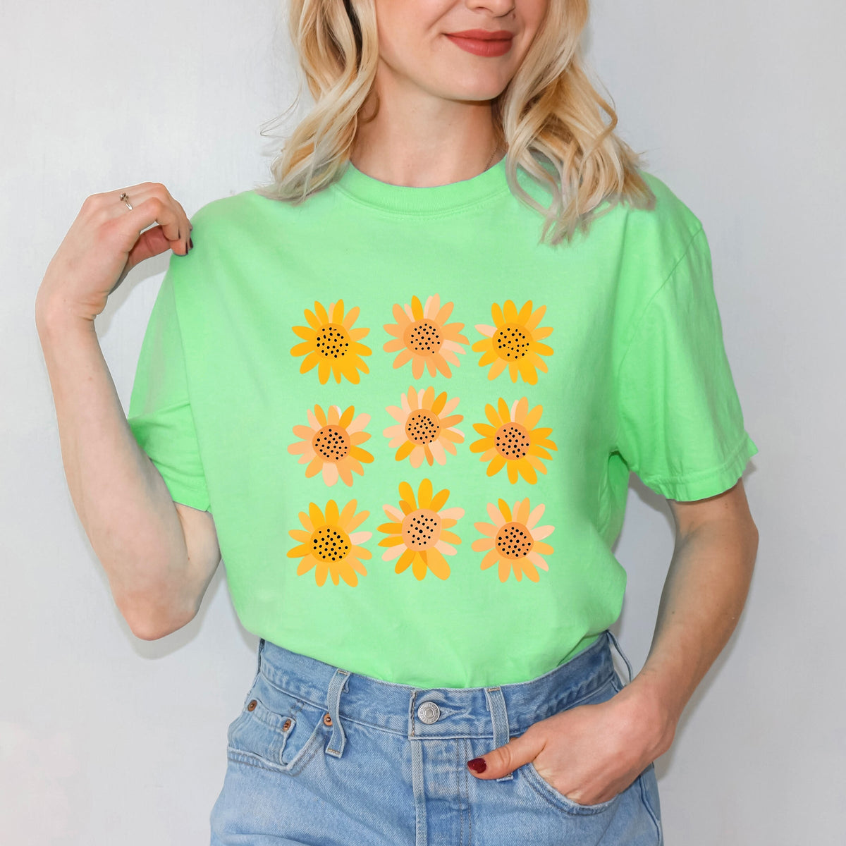 Sunflowers Stacked - Women's Garment Dyed Graphic T-Shirt
