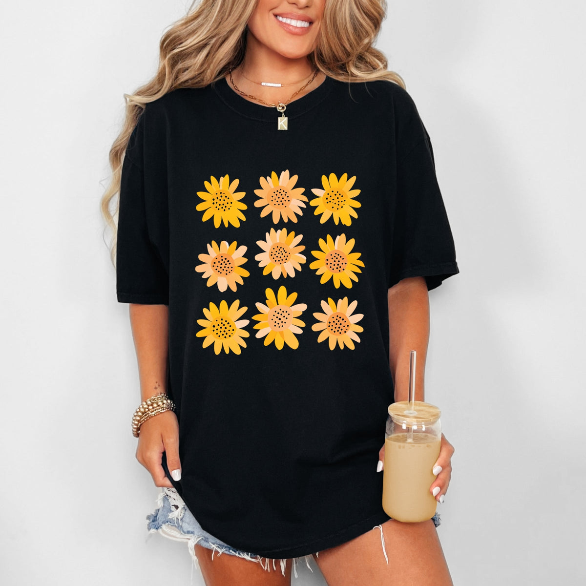 Sunflowers Stacked - Women's Garment Dyed Graphic T-Shirt