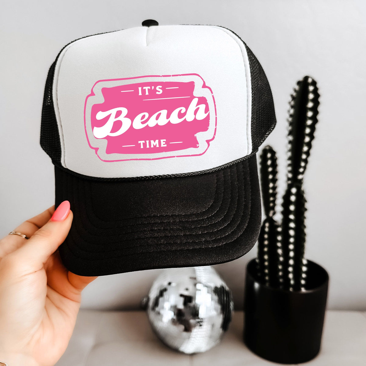 It's Beach Time Pink - Women's Graphic Foam Trucker Hat