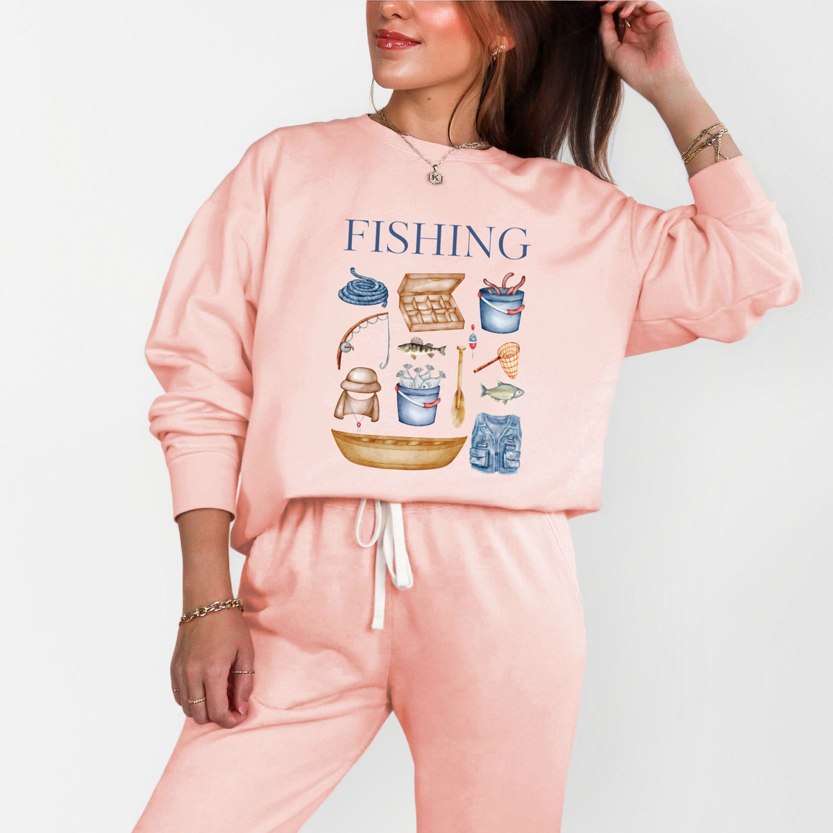 Fishing Watercolor Collage - Women's Lightweight Garment Dyed Sweatshirt