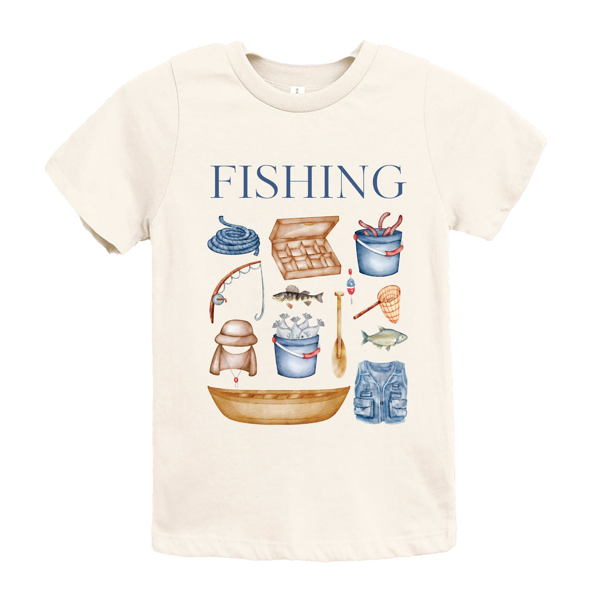 Fishing Watercolor Collage - Youth Short Sleeve Graphic T-Shirt