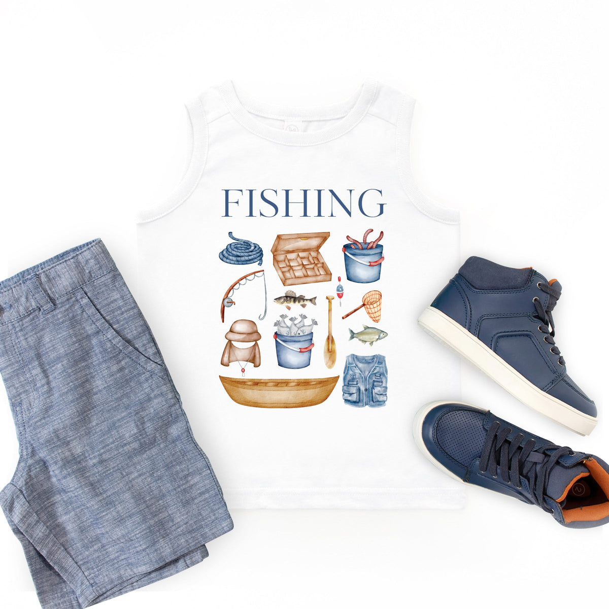 Fishing Watercolor Collage - Youth Tank Top