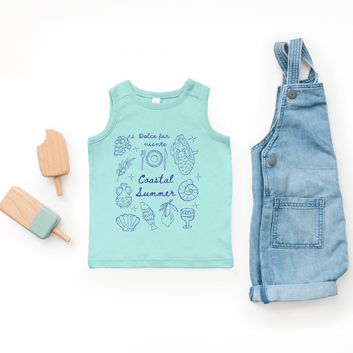 Coastal Summer Sketched Outline - Toddler Graphic Tank