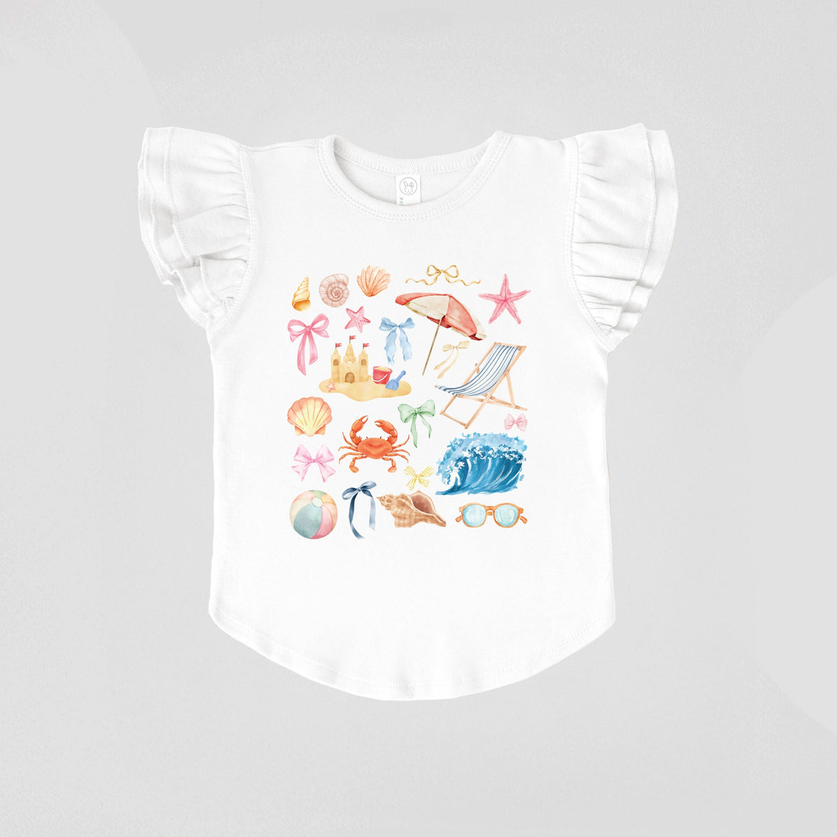 Beach Collage Watercolor - Flutter Sleeve Graphic T-Shirt