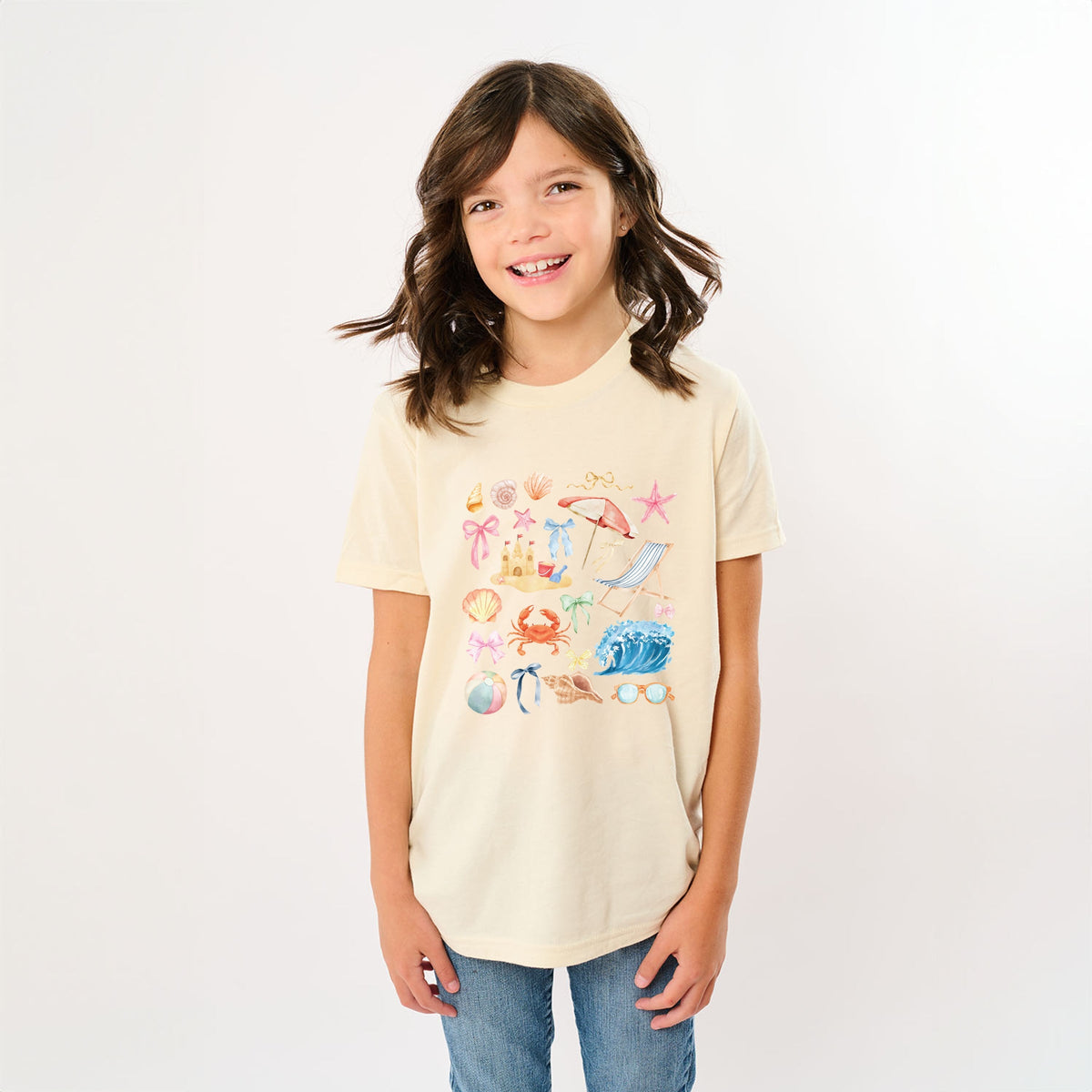 Beach Collage Watercolor - Youth Short Sleeve Graphic T-Shirt