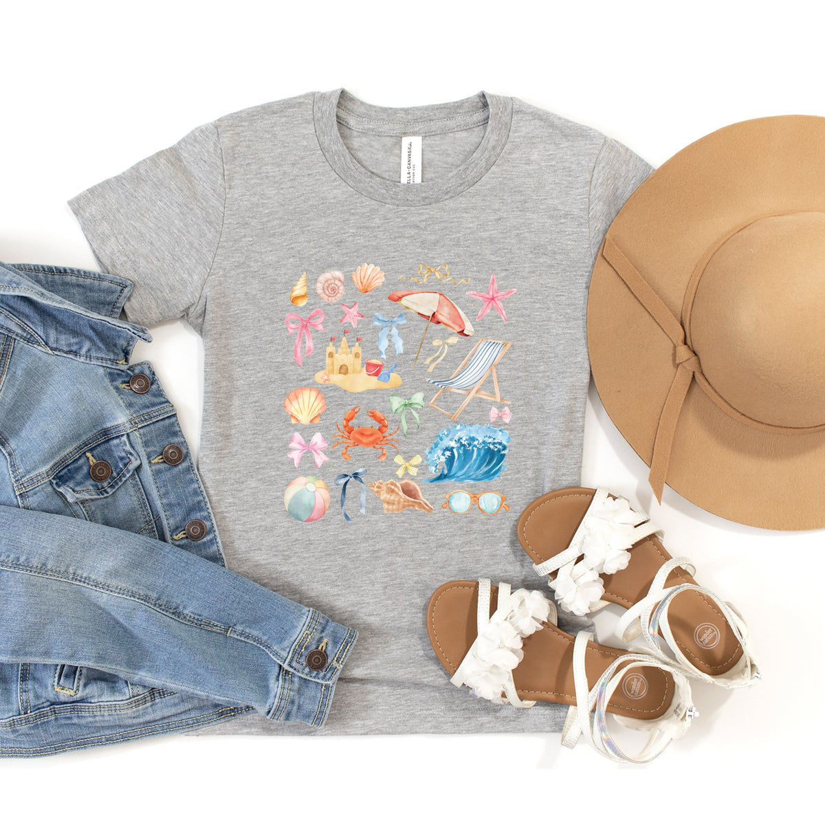Beach Collage Watercolor - Youth Short Sleeve Graphic T-Shirt