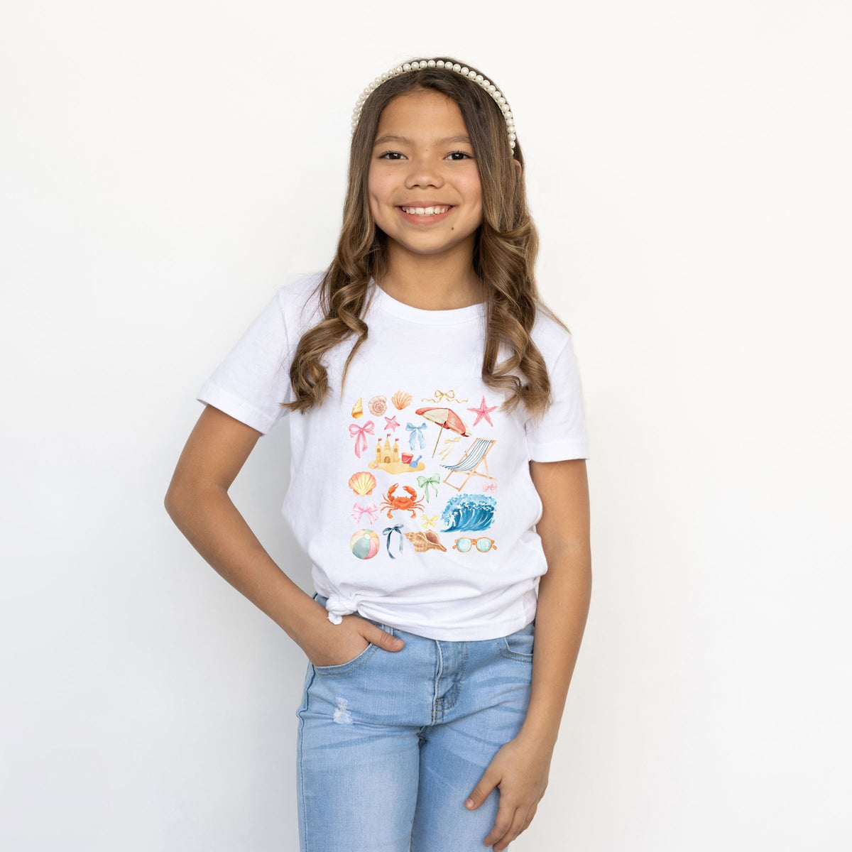 Beach Collage Watercolor - Youth Short Sleeve Graphic T-Shirt