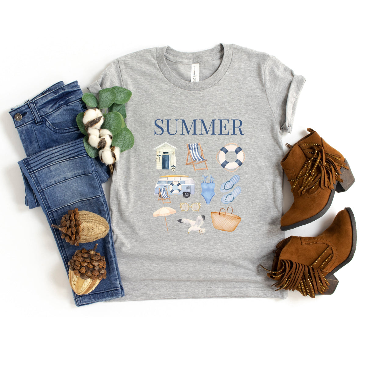 Summer Blue Collage - Youth Short Sleeve Graphic T-Shirt