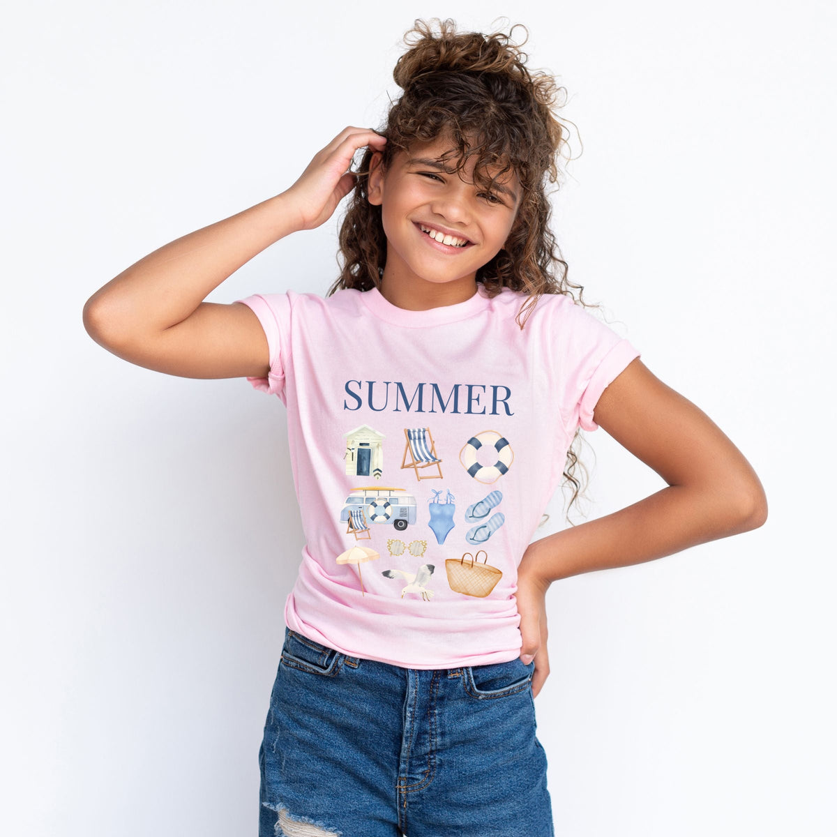 Summer Blue Collage - Youth Short Sleeve Graphic T-Shirt