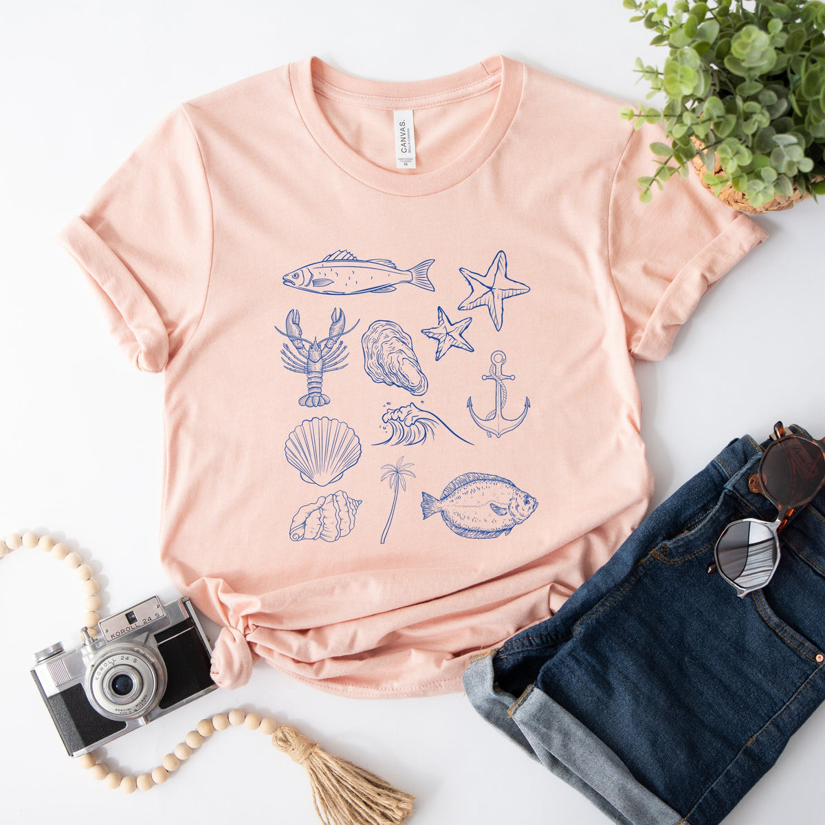 Outline Fish Collage Blue - Women's Short Sleeve Graphic T-Shirt