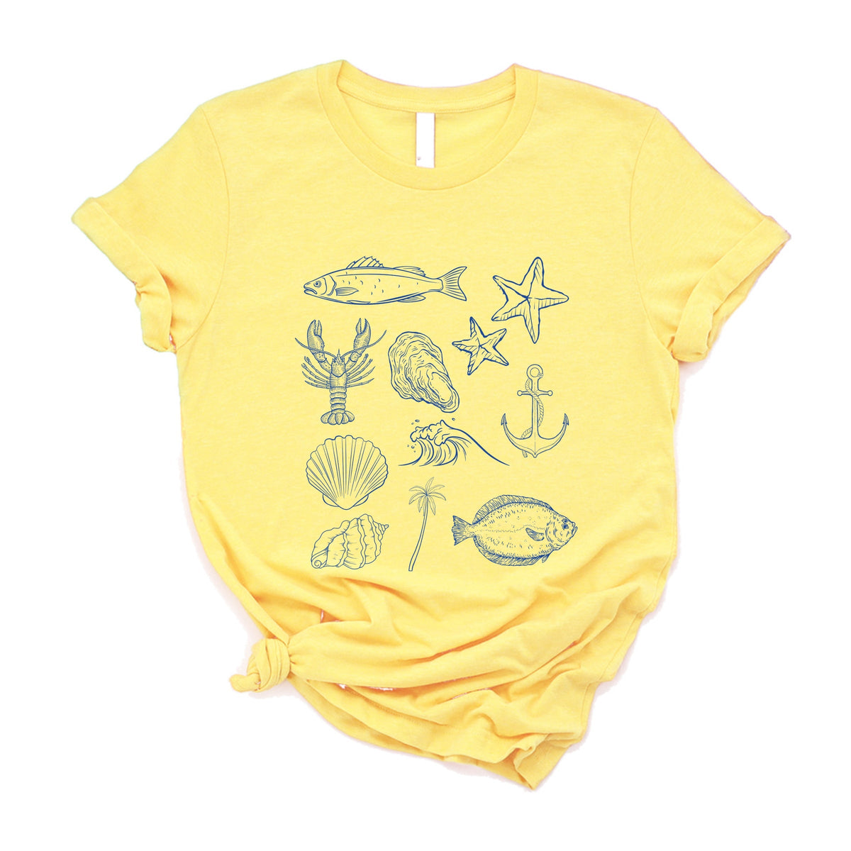 Outline Fish Collage Blue - Women's Short Sleeve Graphic T-Shirt