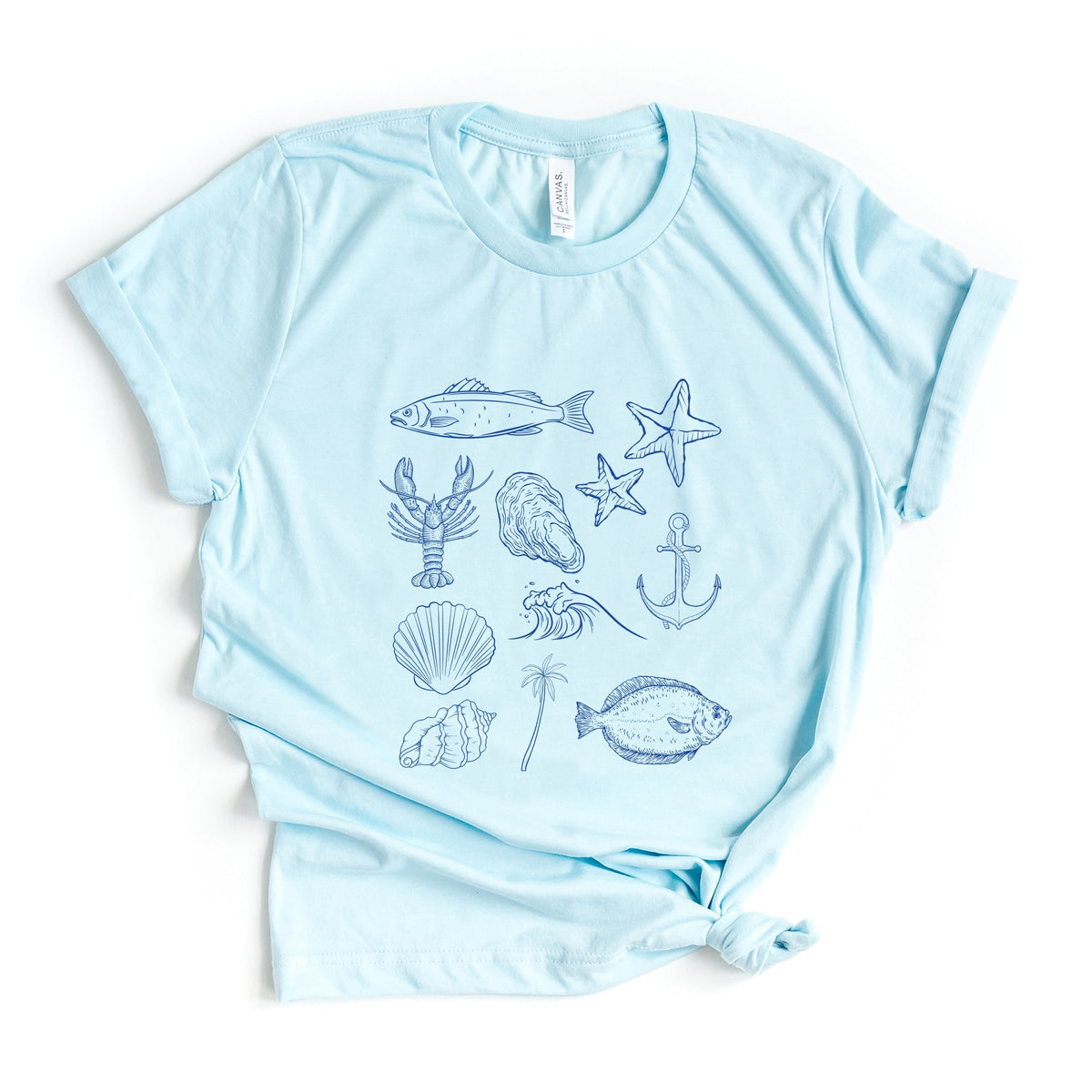 Outline Fish Collage Blue - Women's Short Sleeve Graphic T-Shirt