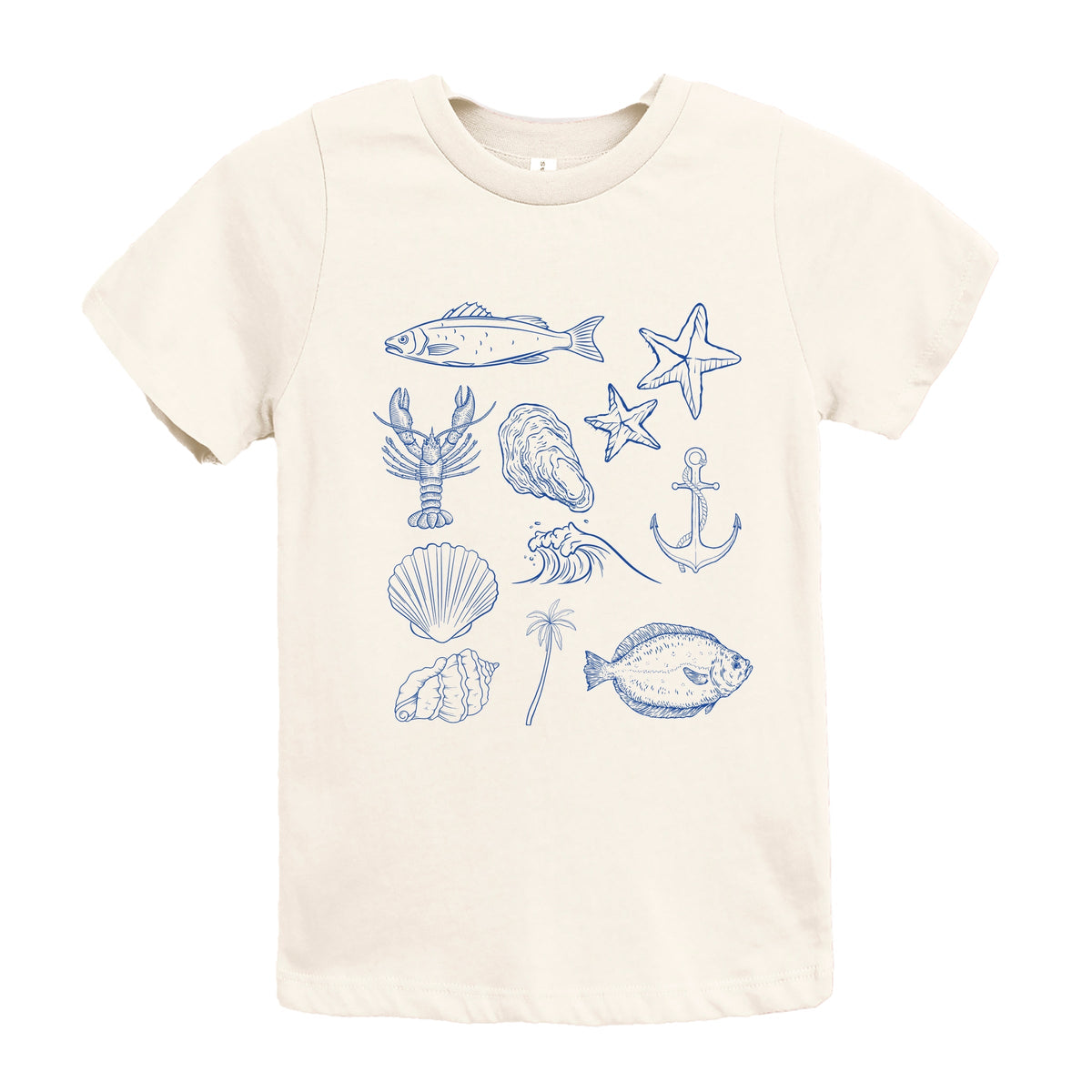 Outline Fish Collage Blue - Youth Short Sleeve Graphic T-Shirt