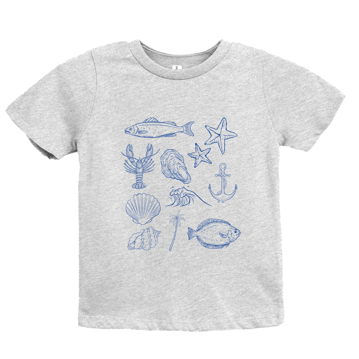 Outline Fish Collage Blue - Youth Short Sleeve Graphic T-Shirt