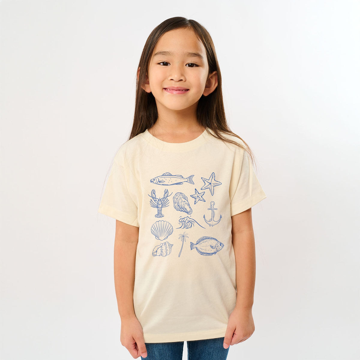 Outline Fish Collage Blue - Youth Short Sleeve Graphic T-Shirt