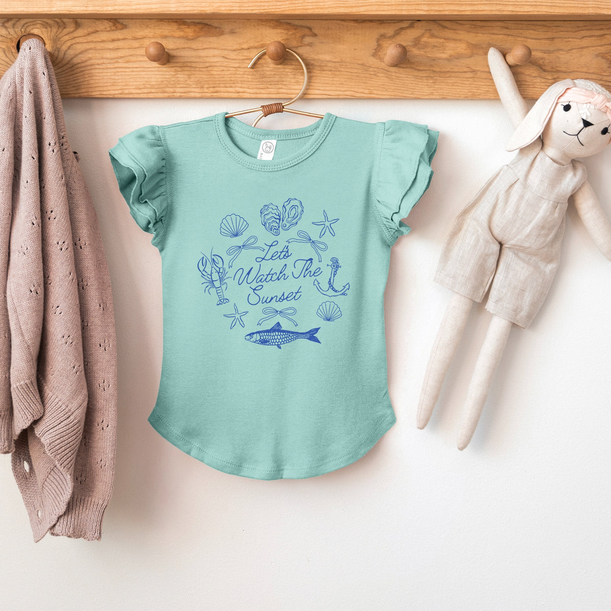Let's Watch The Sunset Nautical - Flutter Sleeve Graphic T-Shirt