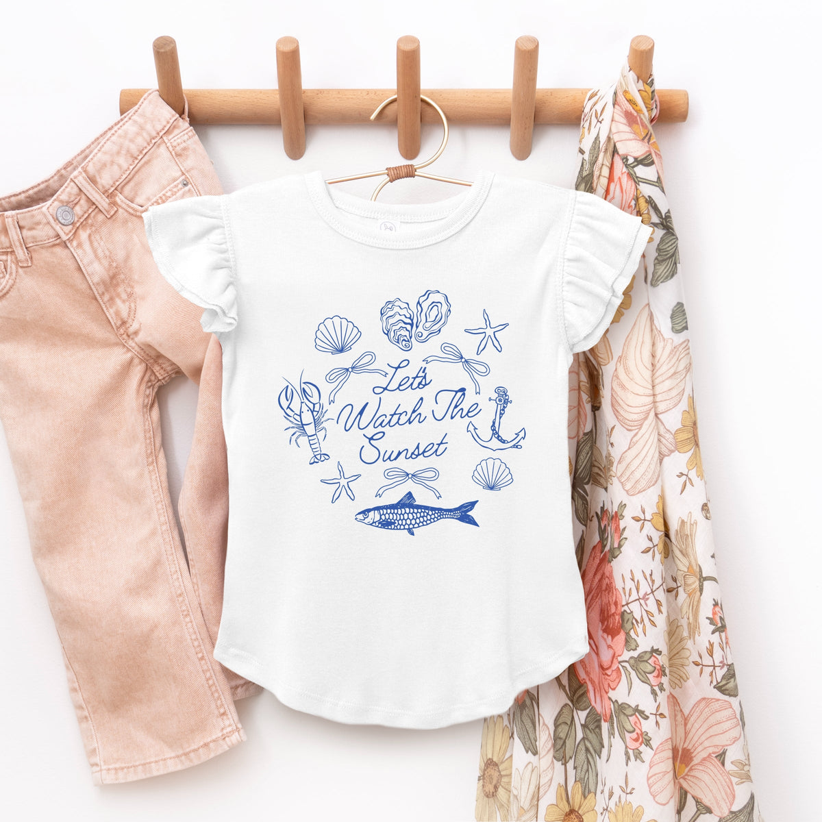 Let's Watch The Sunset Nautical - Flutter Sleeve Graphic T-Shirt