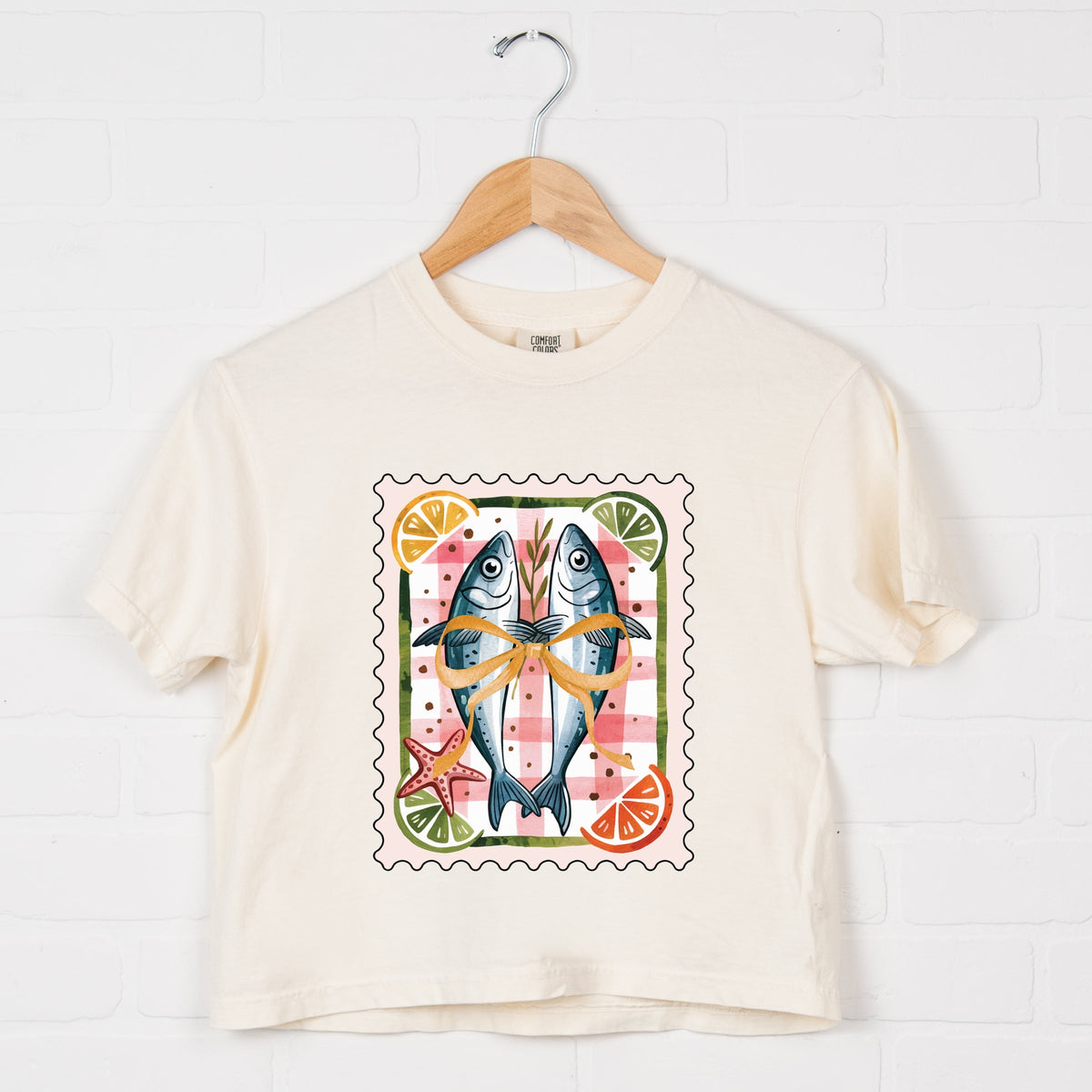 Sardines Stamp - Women's Boxy Crop Top Graphic T-Shirt