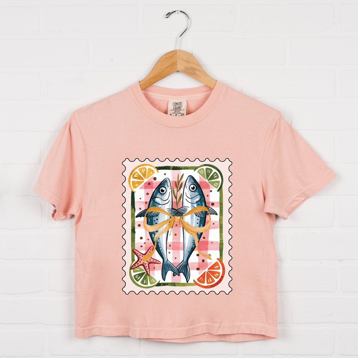 Sardines Stamp - Women's Boxy Crop Top Graphic T-Shirt